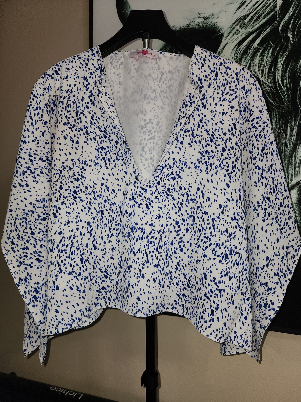 Buddy Love White Blouse with Blue Speckle Print